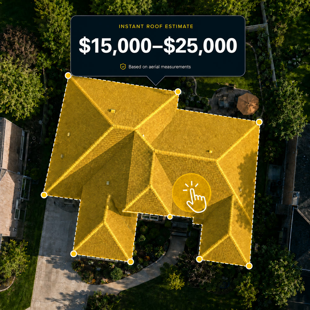 Instant roof estimate preliminary range of $15,000 to $25,000 on a measured roof